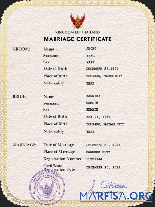 Printable Thailand marriage certificate PSD template
